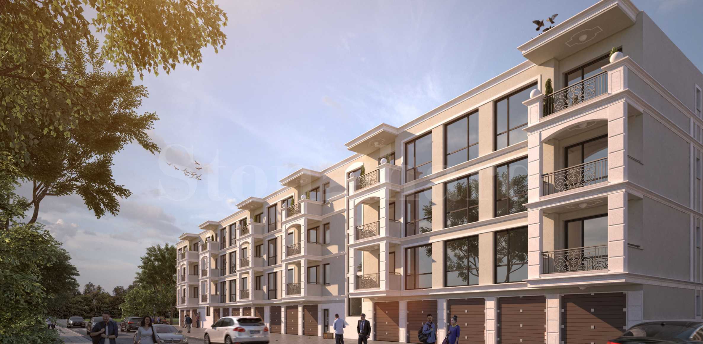 Apartments in a new complex with a large landscaped yard near the park 