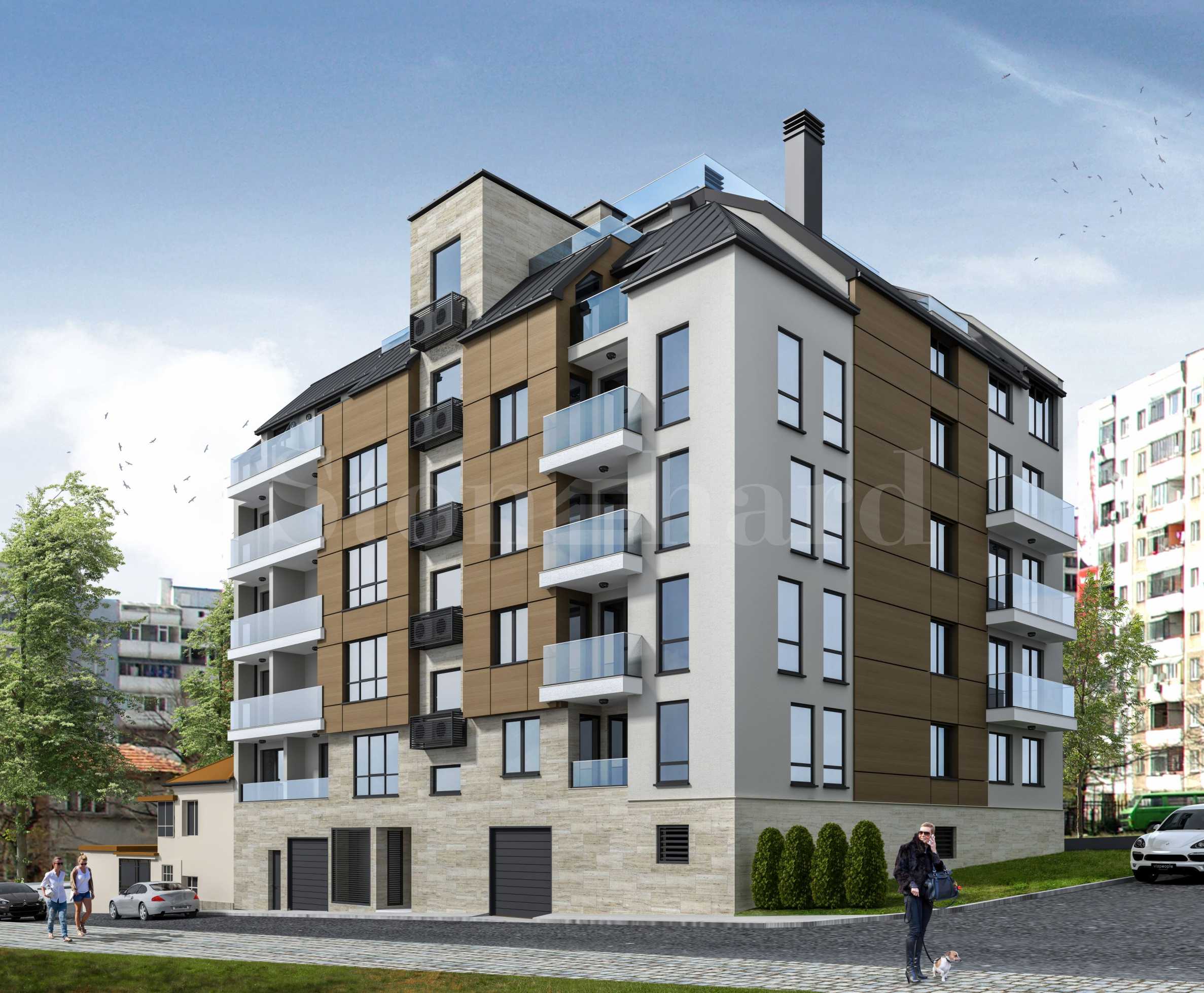 Apartments in a new building with modern architecture in the 