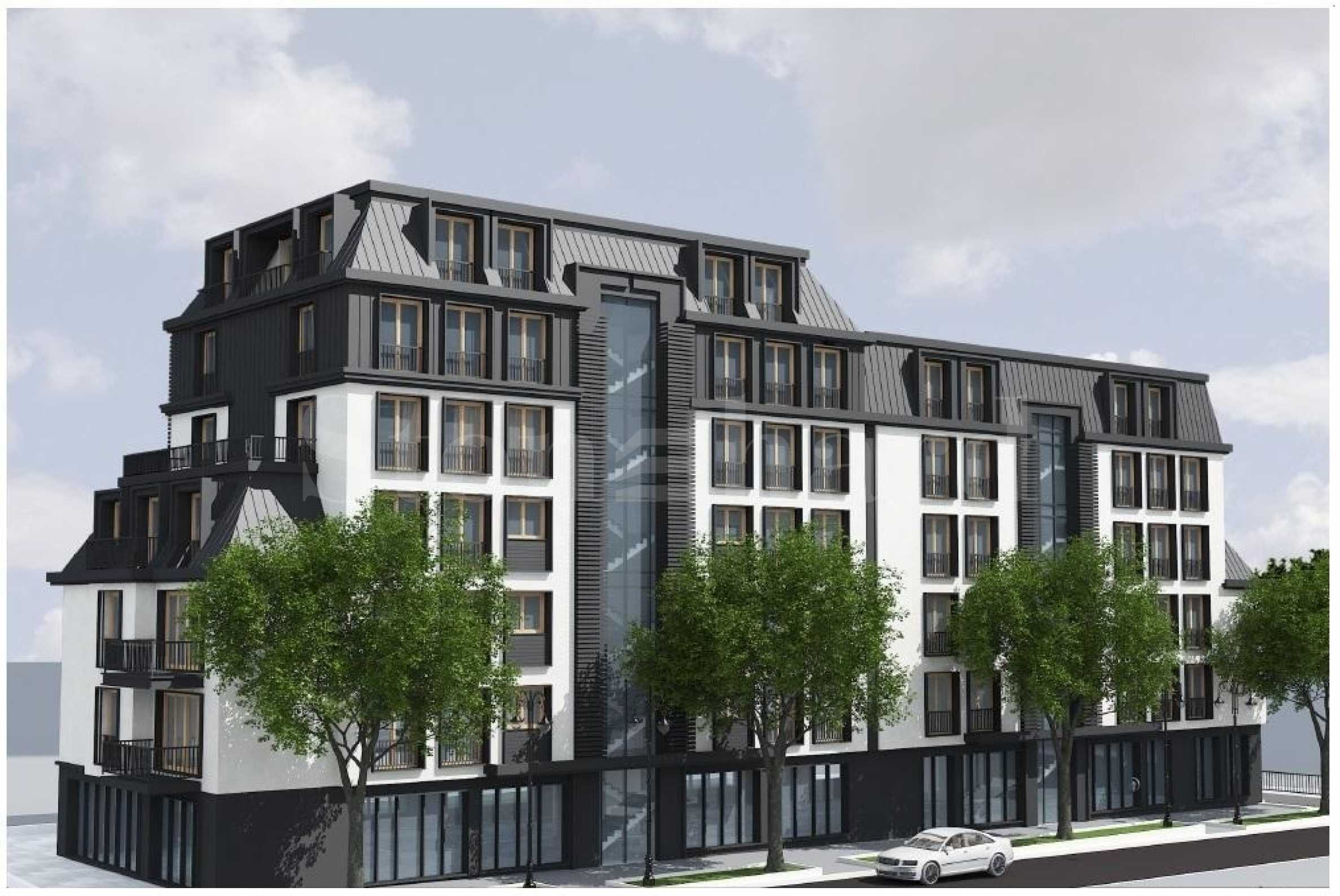 New residential building with different types of apartments in the 