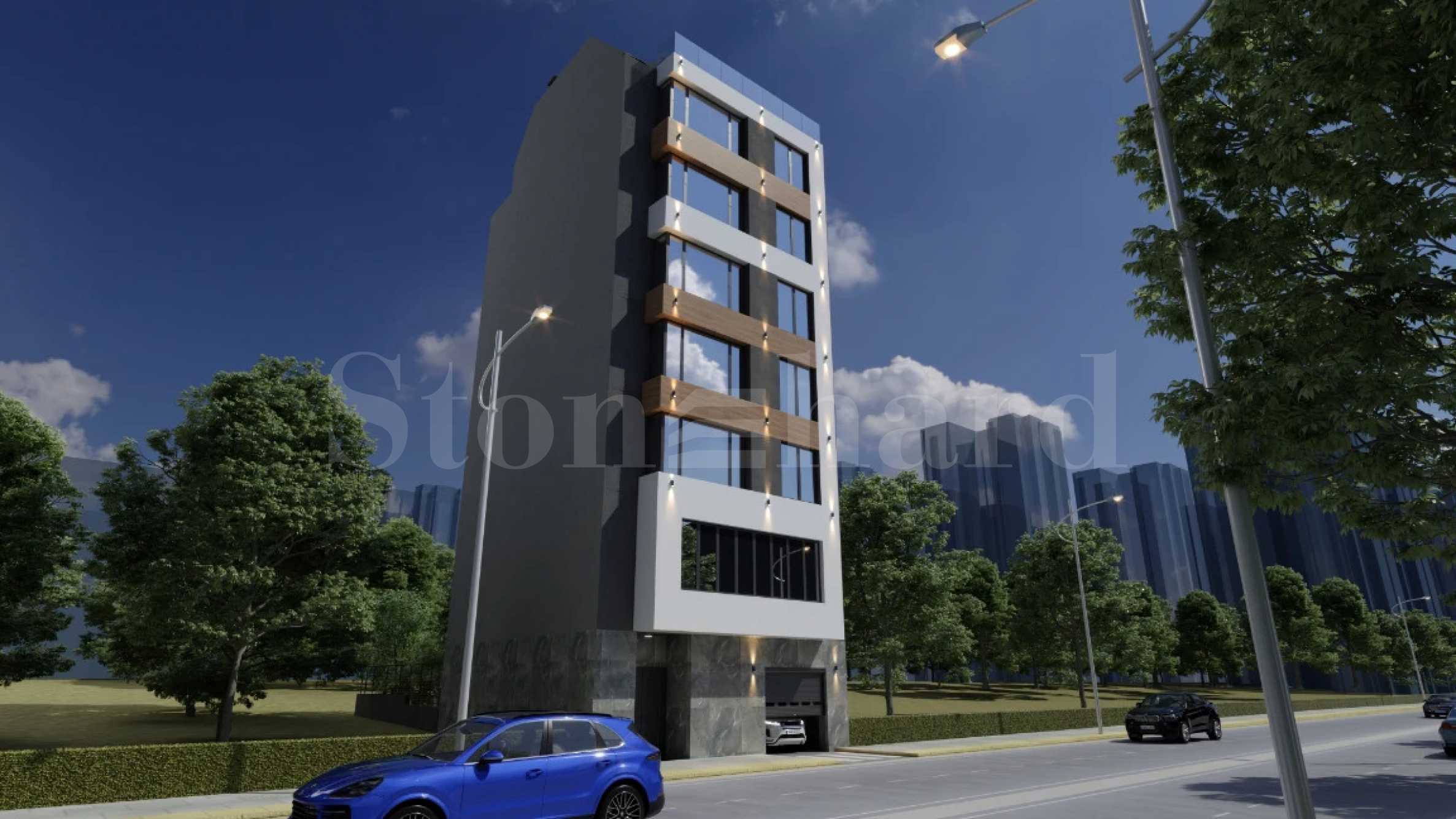 New residential building with different types of apartments in the 