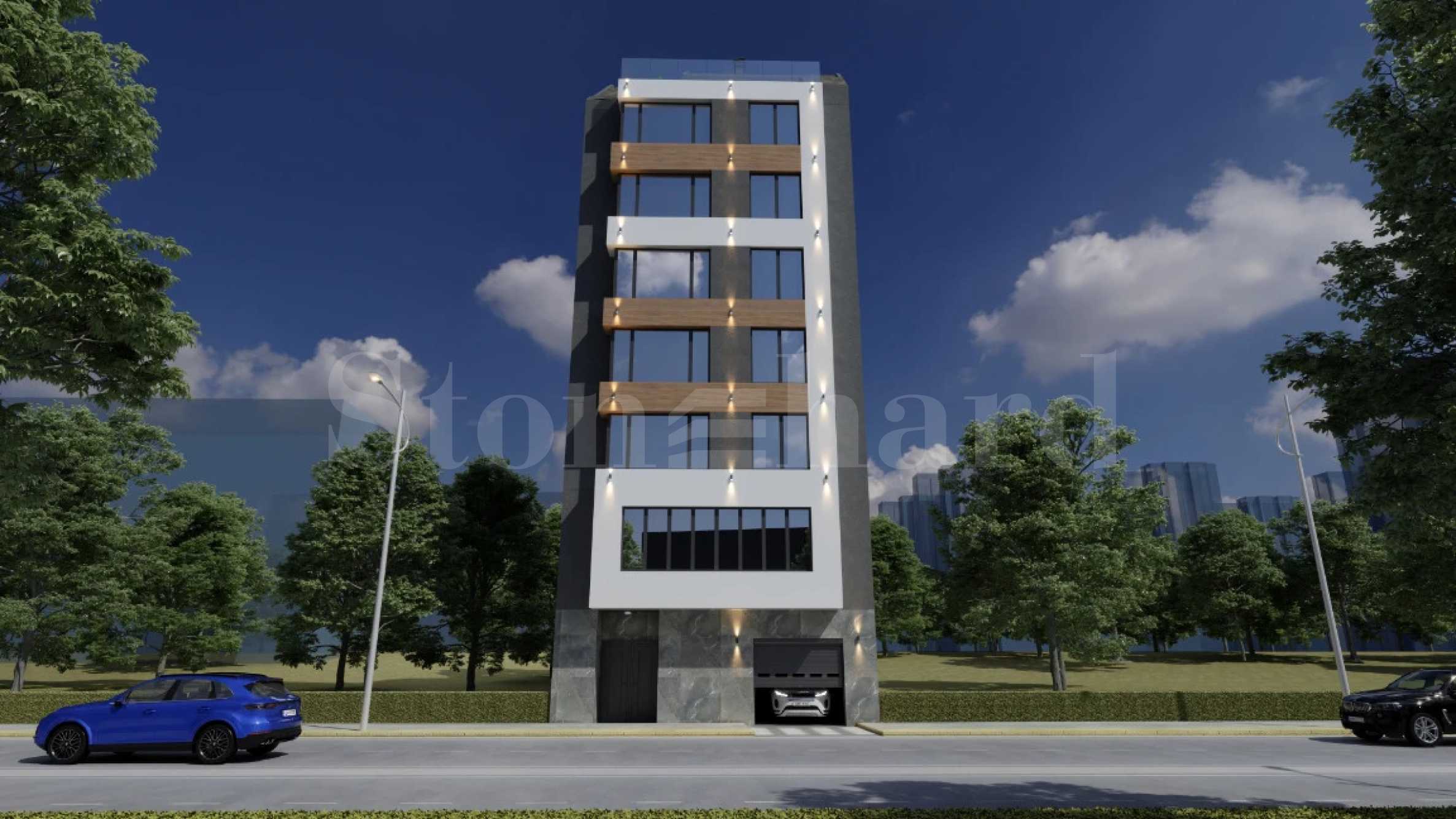 New residential building with different types of apartments in the 