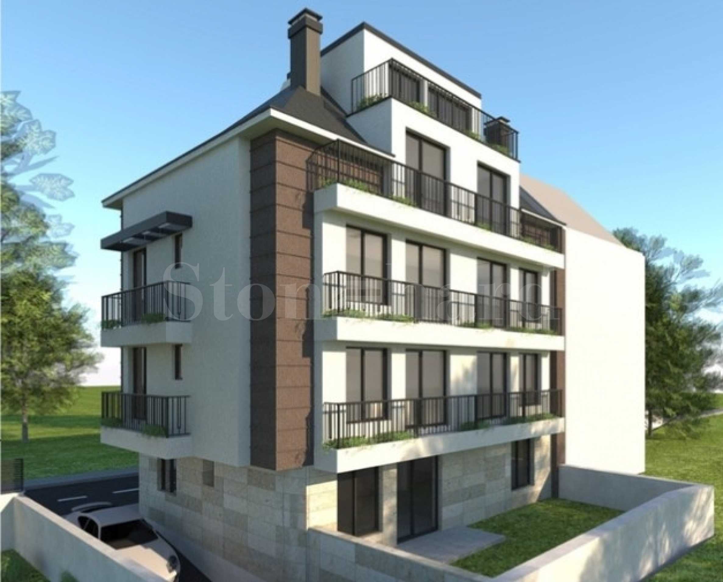 New building with various types of apartments for sale in the 